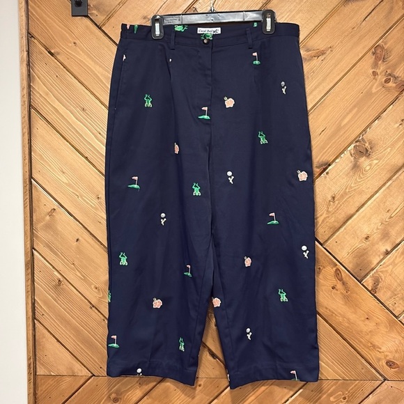 Coral Bay Golf Navy Capris with Green Golf, Frog and Flower Motif Embroidery - Picture 1 of 5